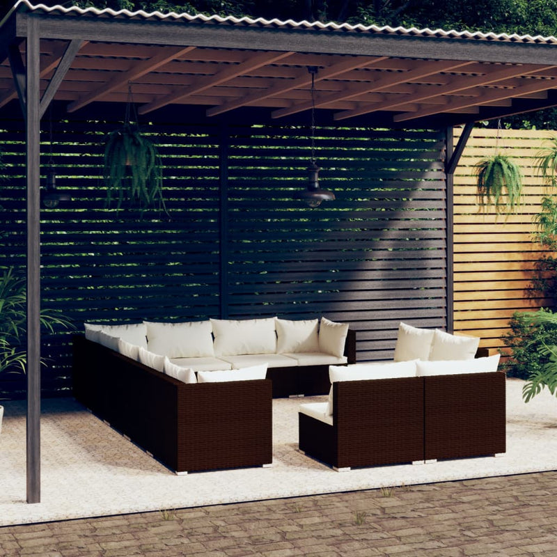 12-delige Loungeset met kussens poly rattan bruin MeubelReus