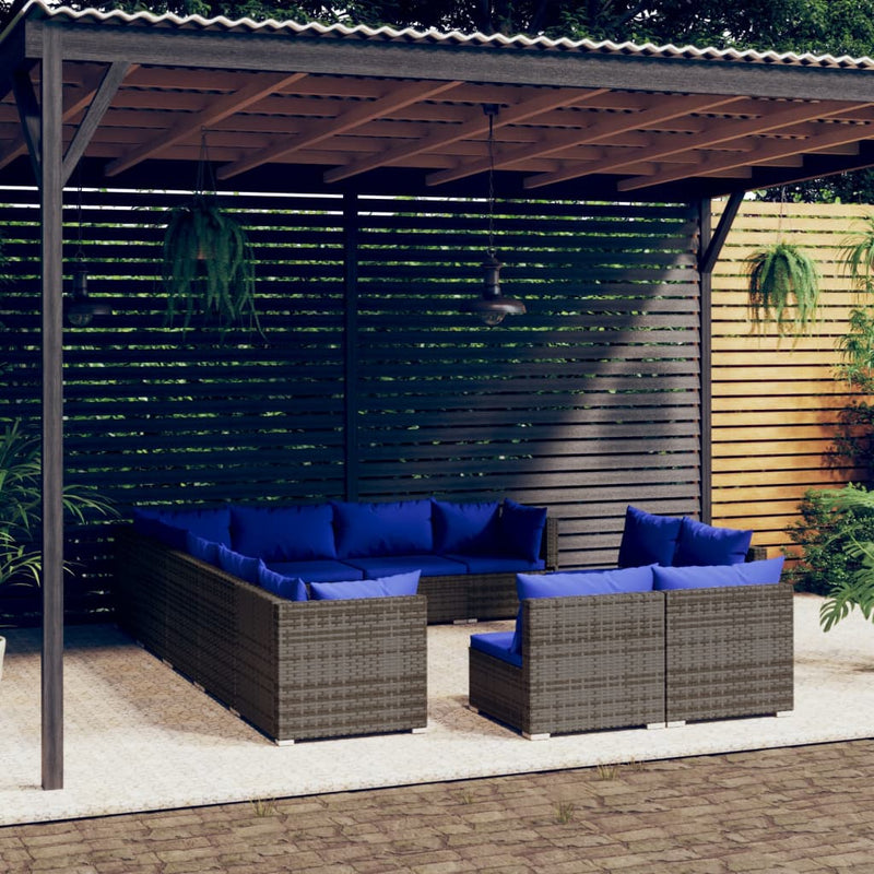 12-delige Loungeset met kussens poly rattan grijs