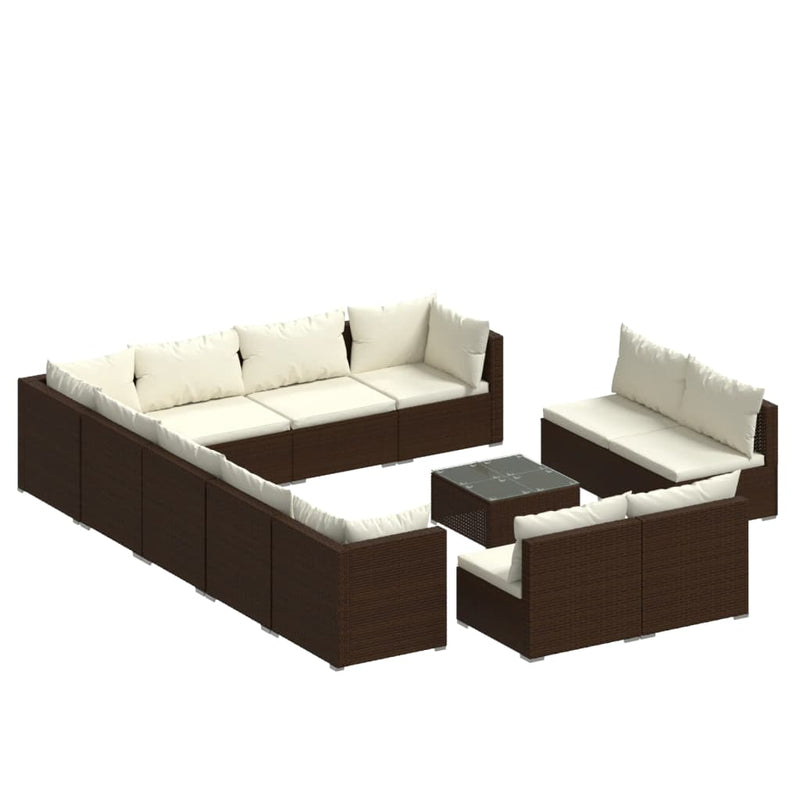 13-delige Loungeset met kussens poly rattan bruin