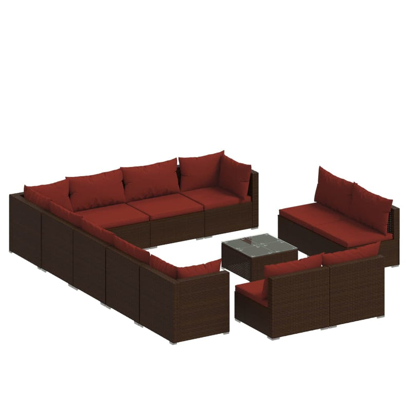 13-delige Loungeset met kussens poly rattan bruin