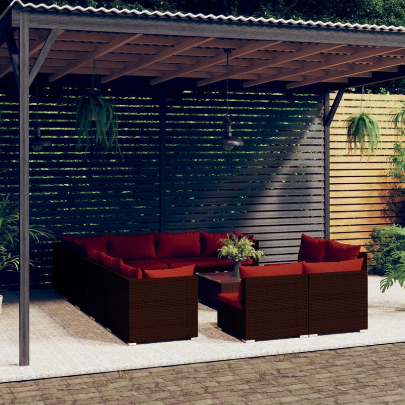 13-delige Loungeset met kussens poly rattan bruin