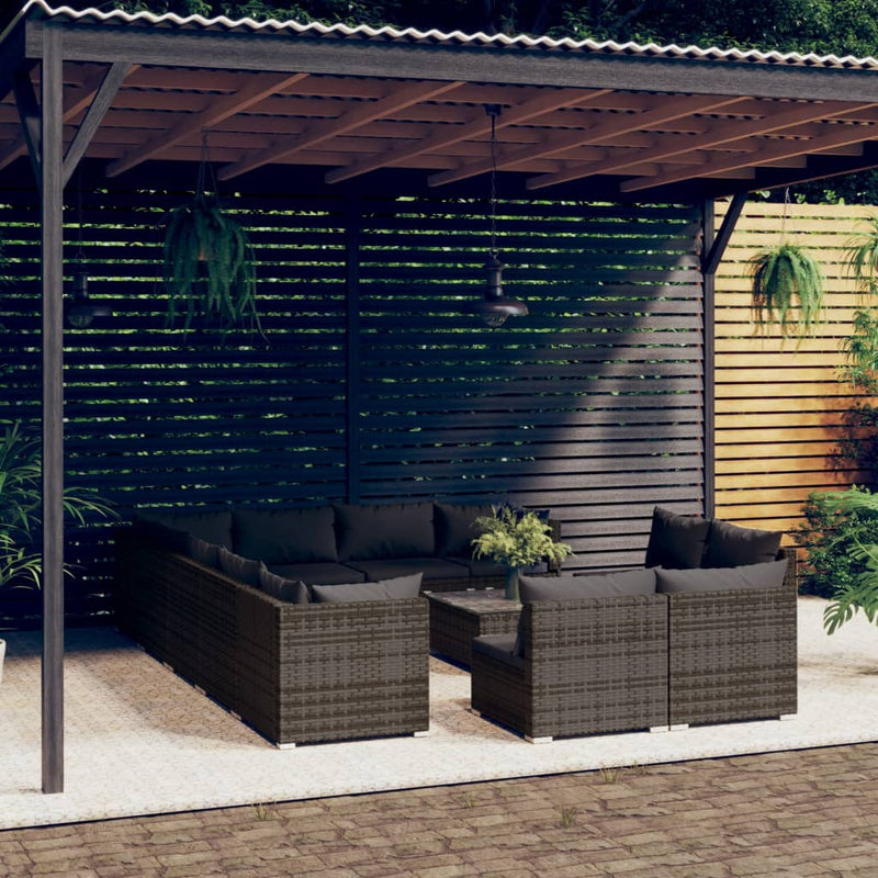 13-delige Loungeset met kussens poly rattan grijs