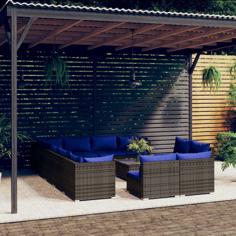 13-delige Loungeset met kussens poly rattan grijs