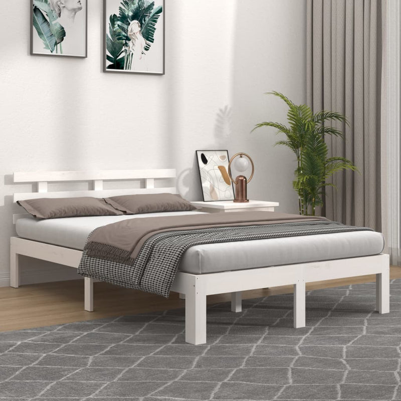Bedframe massief hout wit 150x200 cm 5FT King Size