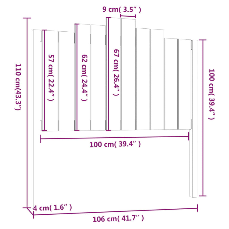 Hoofdbord 106x4x110 cm massief grenenhout wit