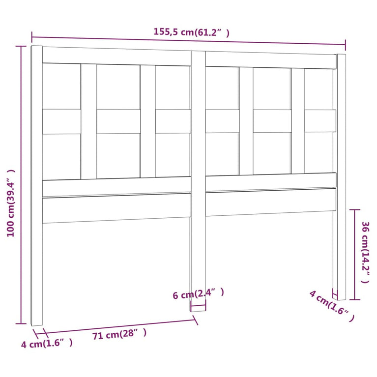 Hoofdbord 155,5x4x100 cm massief grenenhout wit