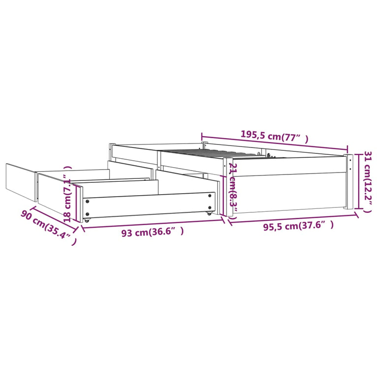 Bedframe met lades wit 90x190 cm 3FT Single