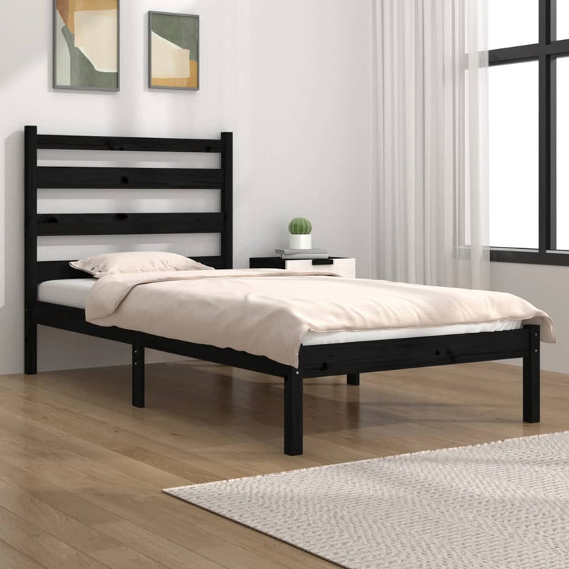 Bedframe massief grenenhout zwart 75x190 cm 2FT6 Small Single