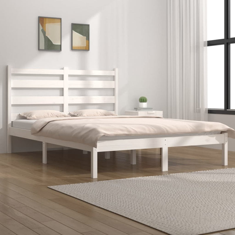 Bedframe massief grenenhout wit 140x190 cm