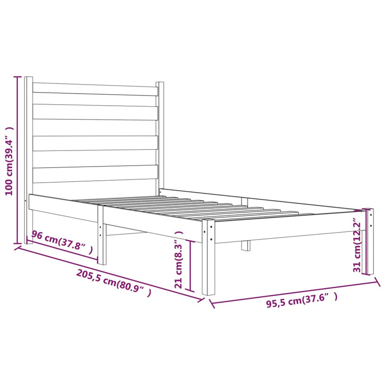 Bedframe massief grenenhout 90x200 cm