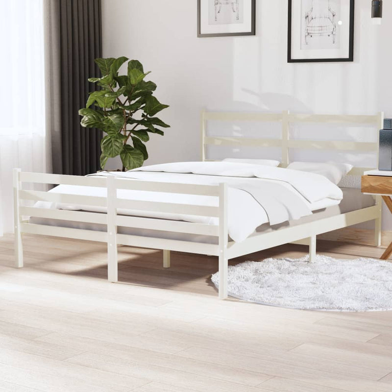 Bedframe massief grenenhout wit 140x190 cm