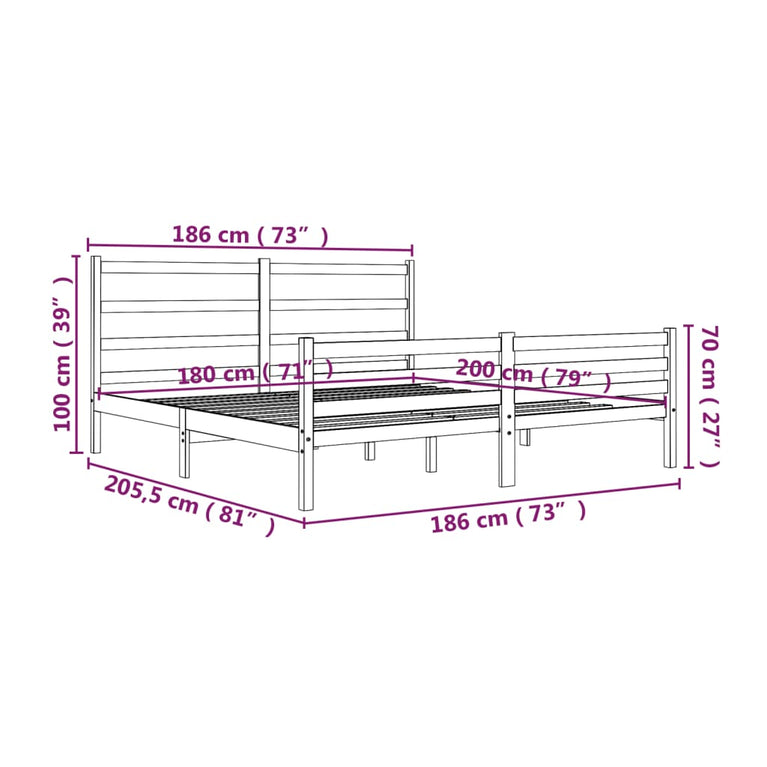 Bedframe massief grenenhout wit 180x200 cm 6FT Super King