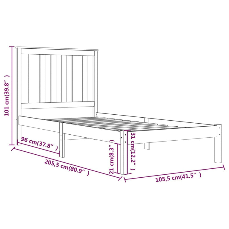 Bedframe massief grenenhout 100x200 cm