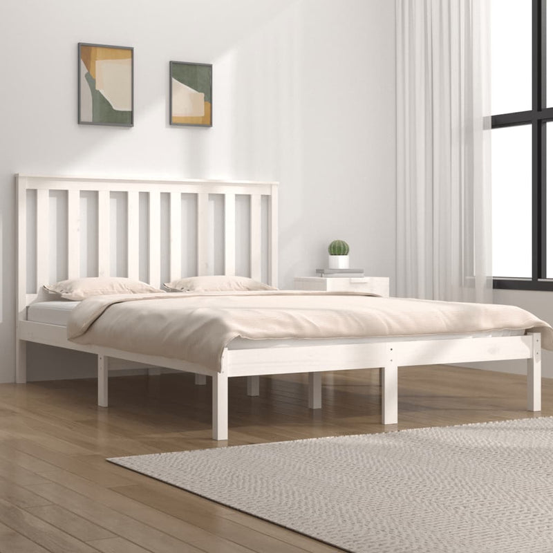 Bedframe massief grenenhout wit 150x200 cm 5FT King Size