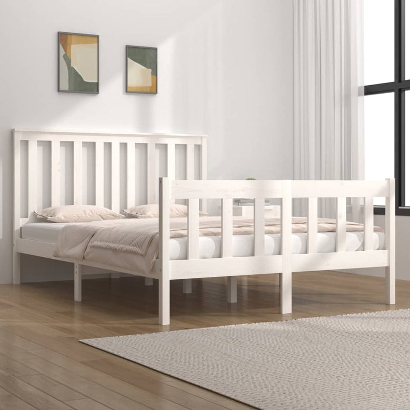 Bedframe massief grenenhout wit 135x190 cm 4FT6 Double