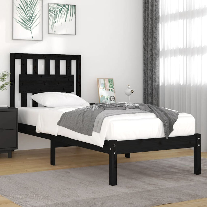 Bedframe massief grenenhout zwart 75x190 cm 2FT6 Small Single