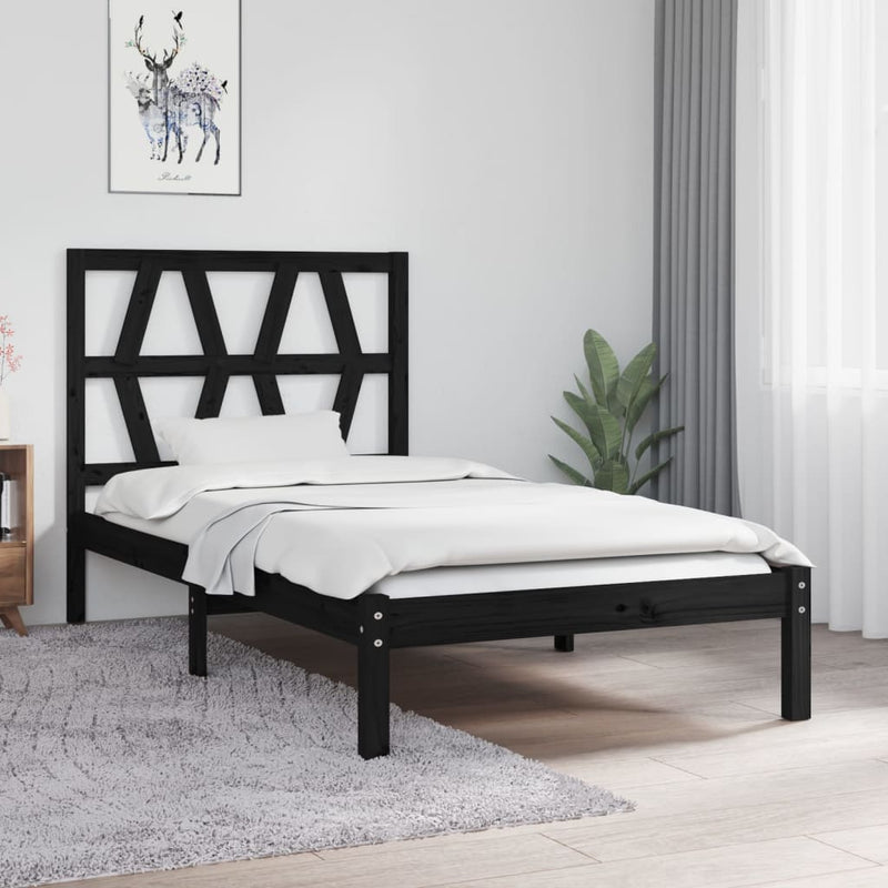 Bedframe massief grenenhout zwart 75x190 cm 2FT6 Small Single