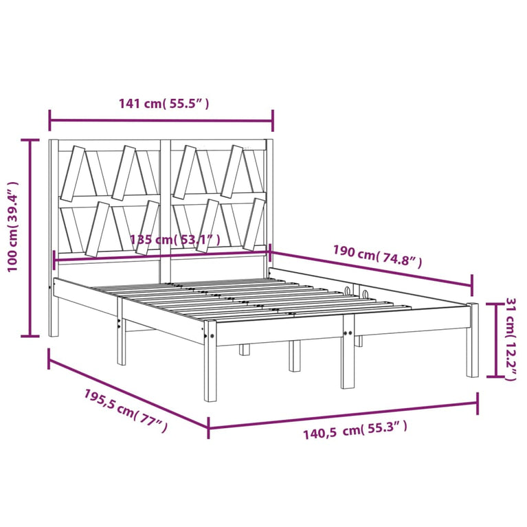 Bedframe massief grenenhout 135x190 cm Double
