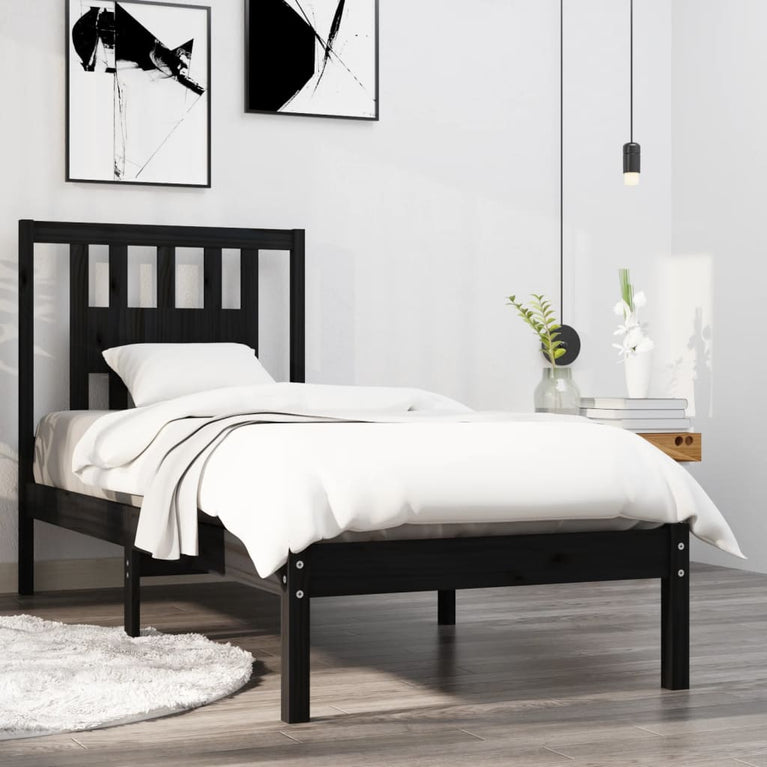 Bedframe massief hout zwart 75x190 cm 2FT6 Small Single