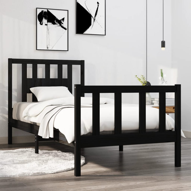 Bedframe massief hout zwart 90x190 cm 3FT Single