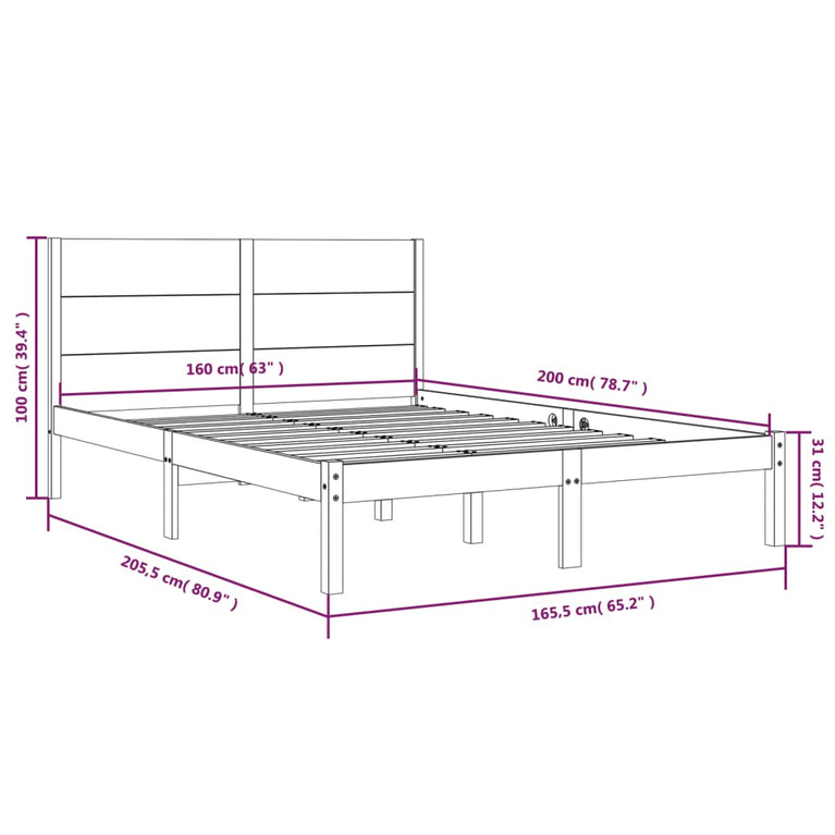 Bedframe massief grenenhout wit 160x200 cm