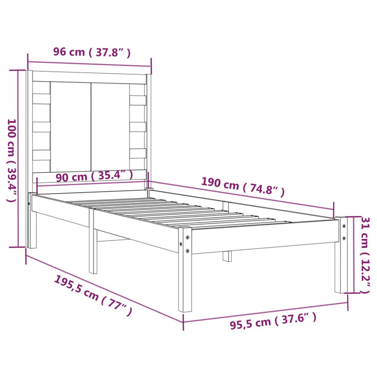 Bedframe massief hout 90x190 cm Single