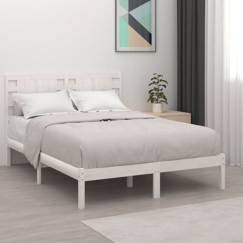 Bedframe massief grenenhout wit 140x190 cm