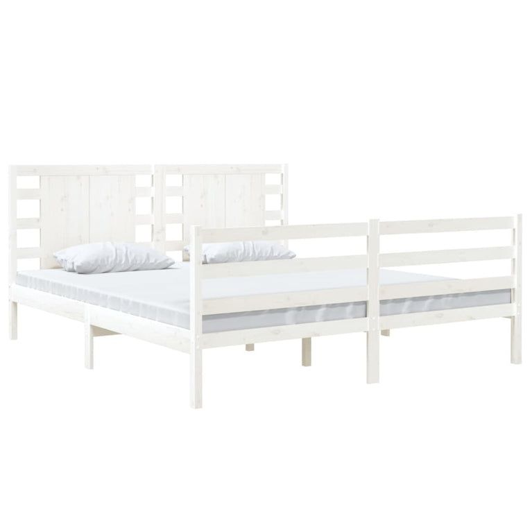 Bedframe massief grenenhout wit 140x190 cm