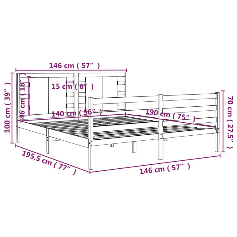 Bedframe massief grenenhout wit 140x190 cm