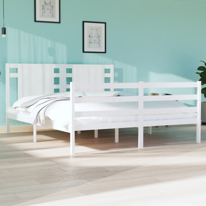 Bedframe massief grenenhout wit 140x190 cm