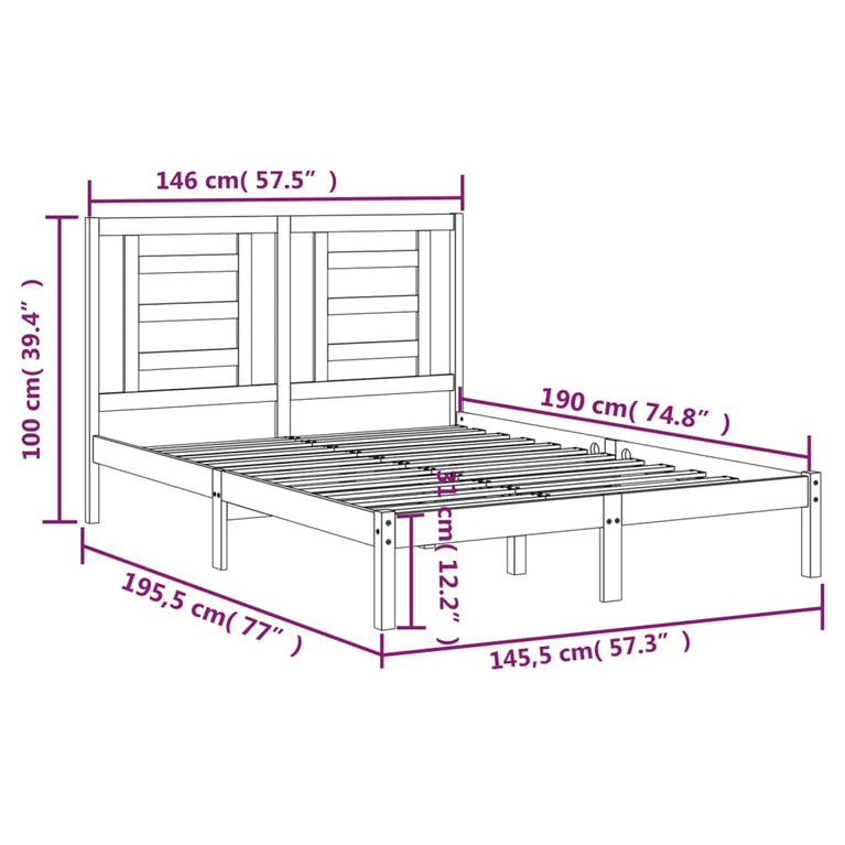 Bedframe massief grenenhout wit 140x190 cm