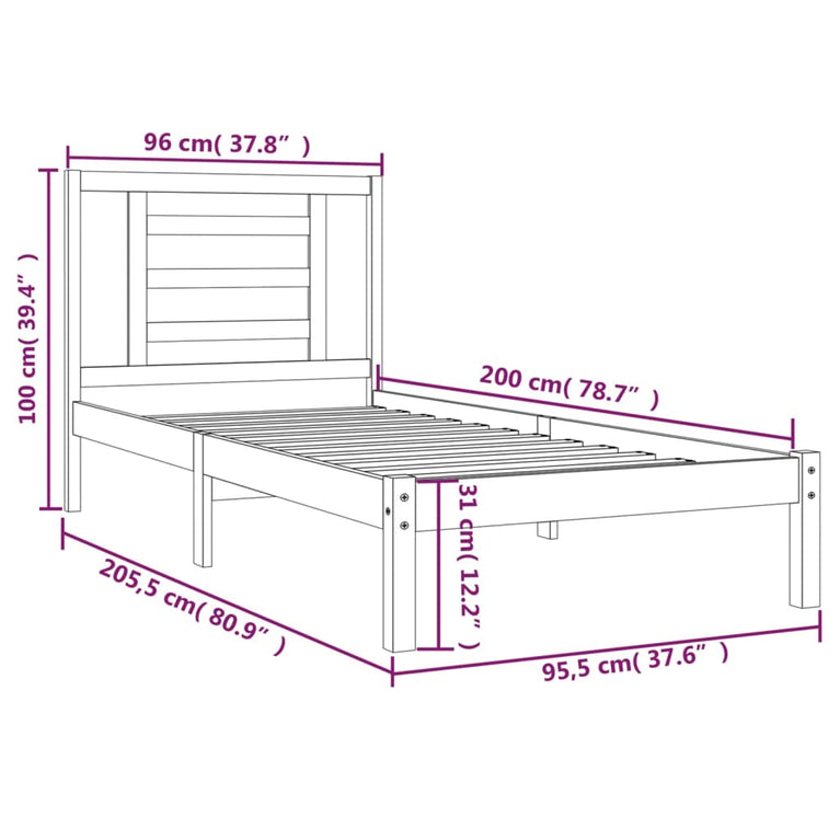 Bedframe massief grenenhout 90x200 cm