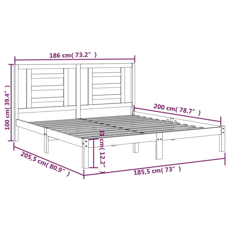 Bedframe massief hout 180x200 cm Super King Size