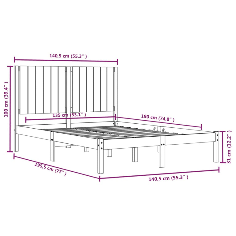Bedframe massief grenenhout 135x190 cm Double