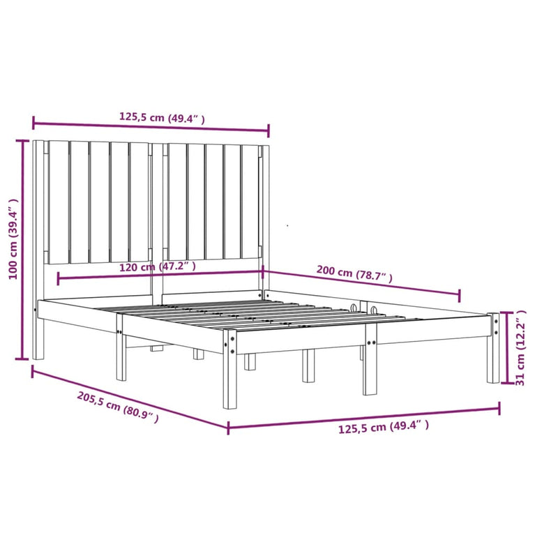 Bedframe massief grenenhout wit 120x200 cm