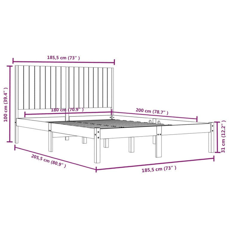 Bedframe massief hout wit 180x200 cm 6FT Super King