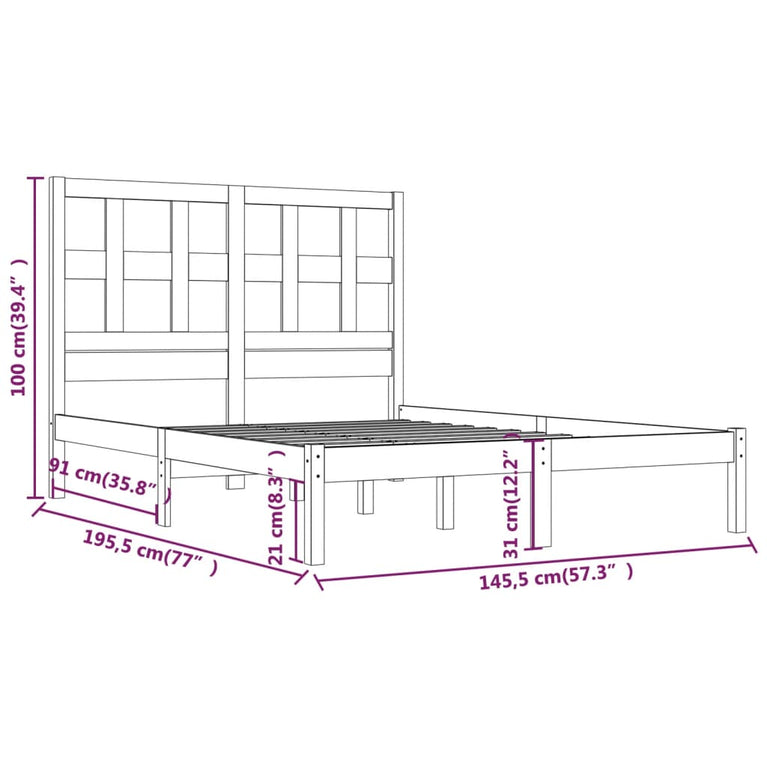Bedframe massief grenenhout wit 140x190 cm
