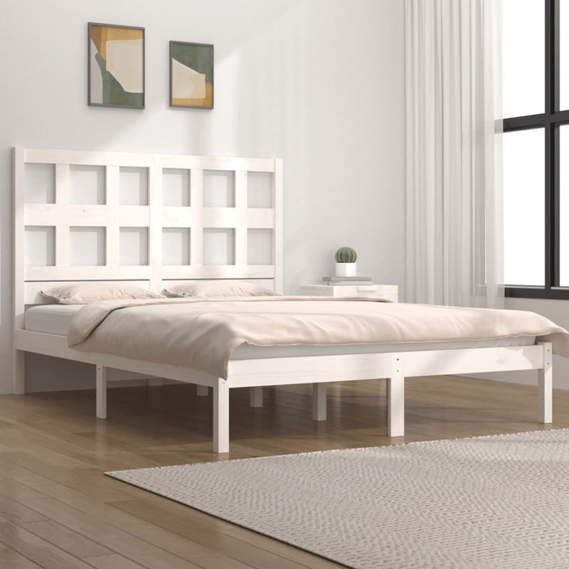 Bedframe massief grenenhout wit 140x190 cm