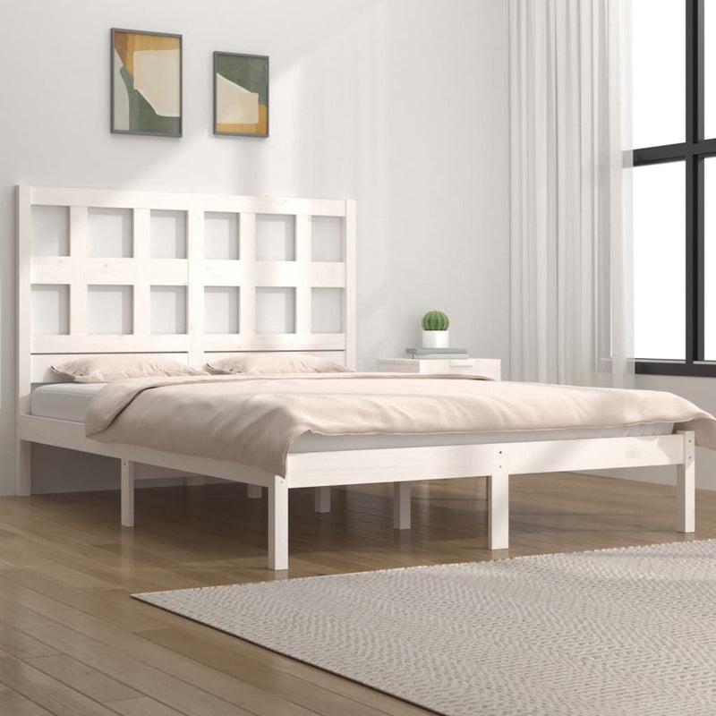 Bedframe massief grenenhout wit 150x200 cm 5FT King Size