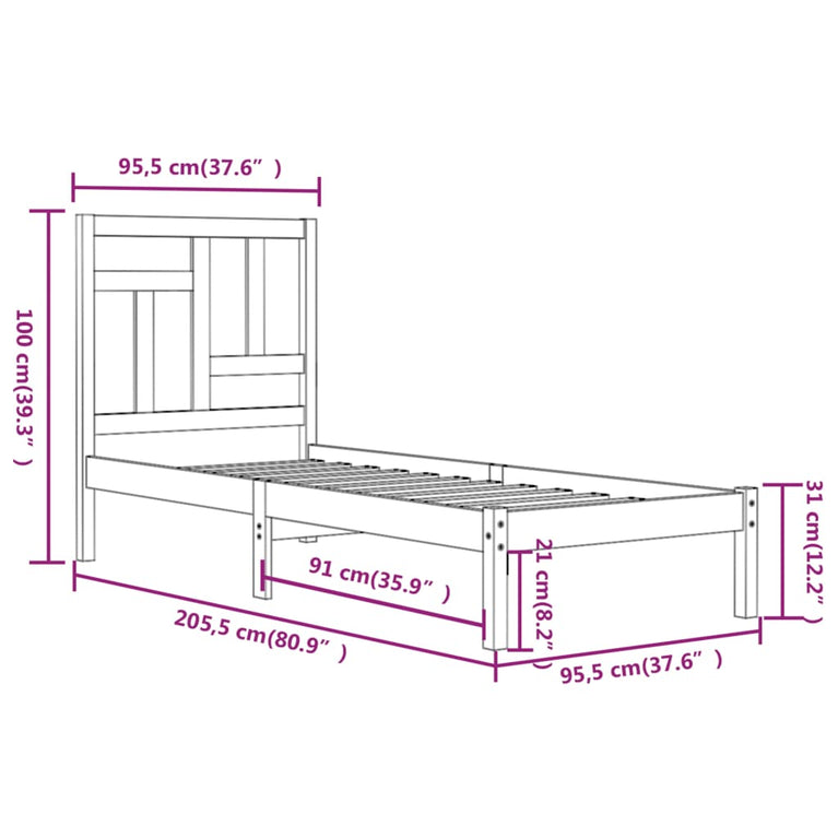 Bedframe massief grenenhout 90x200 cm