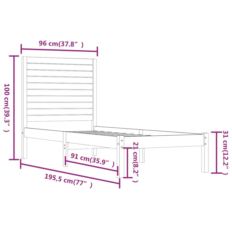 Bedframe massief hout wit 90x190 cm 3FT6 Single