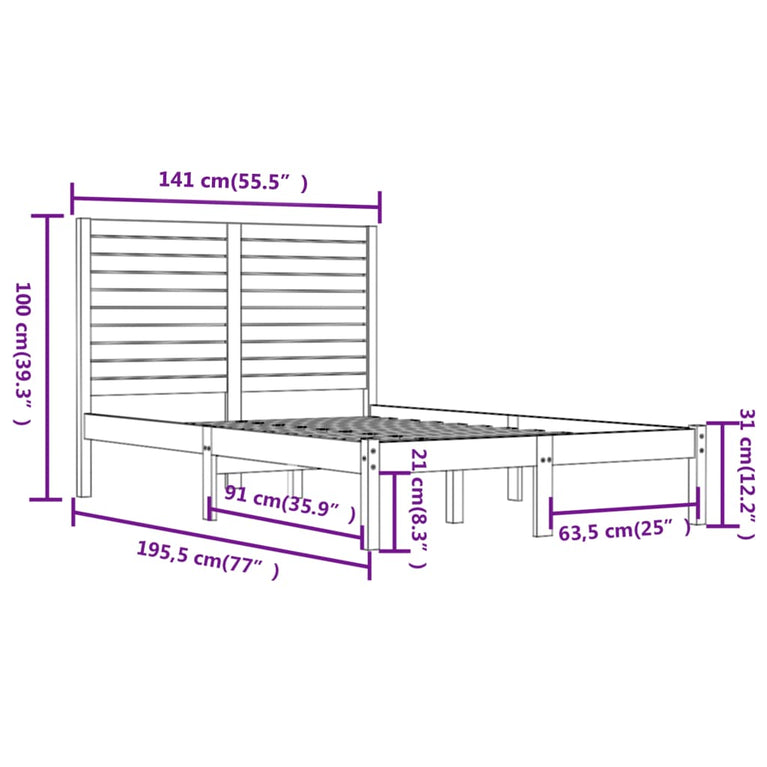 Bedframe massief hout zwart 135x190 cm 4FT6 Double