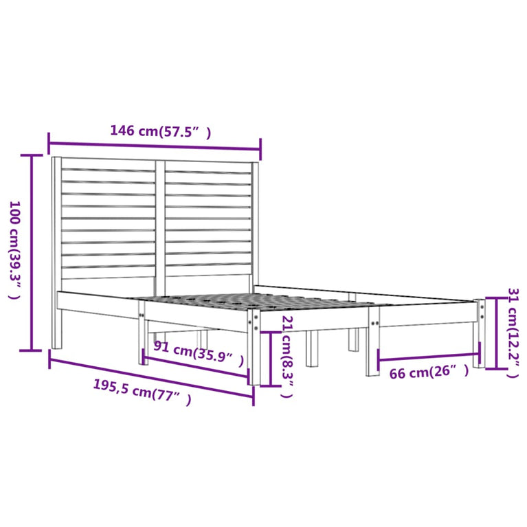 Bedframe massief hout 140x190 cm