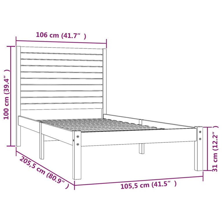 Bedframe massief hout 100x200 cm