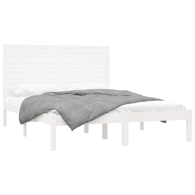 Bedframe massief hout wit 150x200 cm 5FT King Size