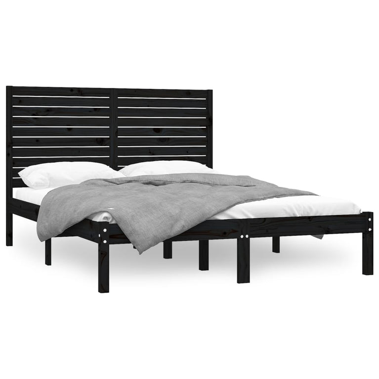 Bedframe massief hout zwart 150x200 cm 5FT King Size