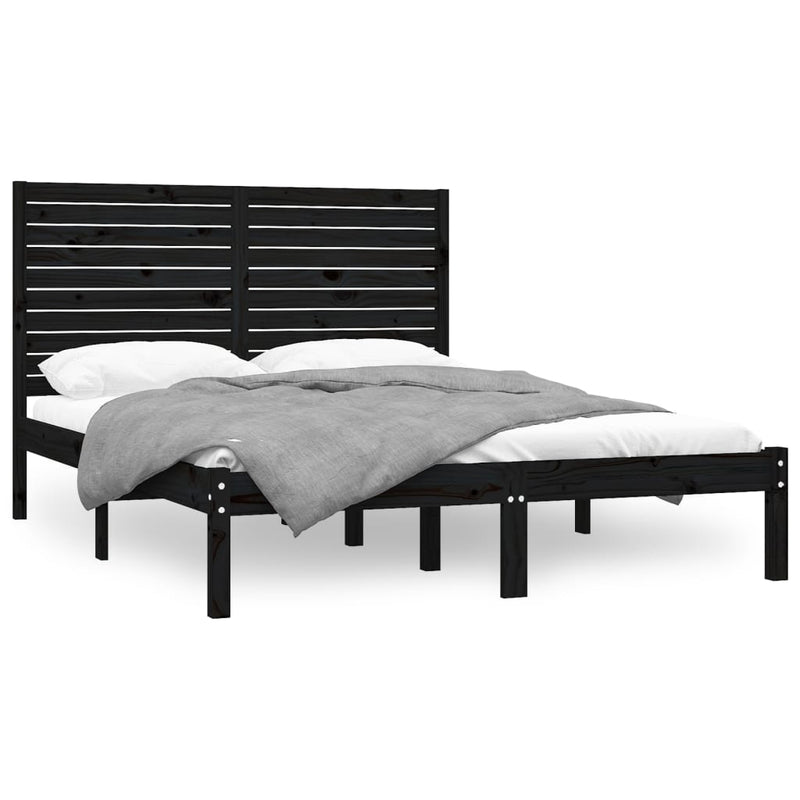 Bedframe massief hout zwart 150x200 cm 5FT King Size