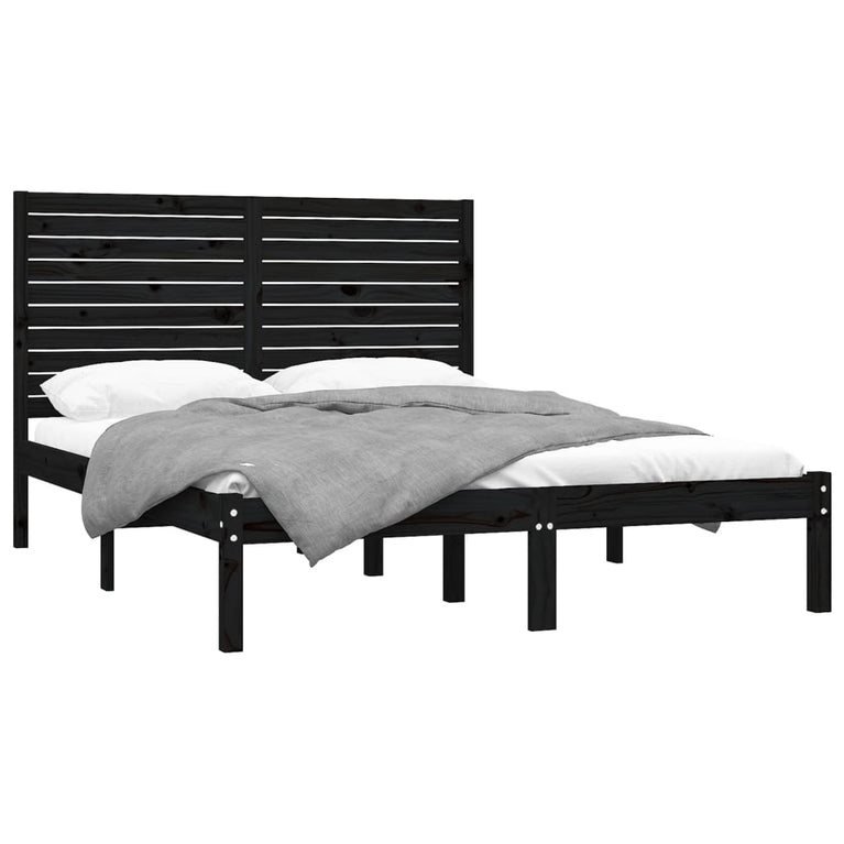 Bedframe massief hout zwart 150x200 cm 5FT King Size