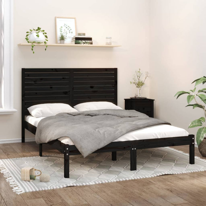 Bedframe massief hout zwart 150x200 cm 5FT King Size