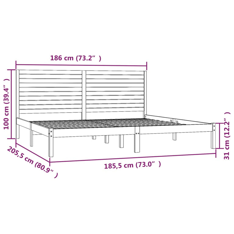 Bedframe massief hout wit 180x200 cm 6FT Super King